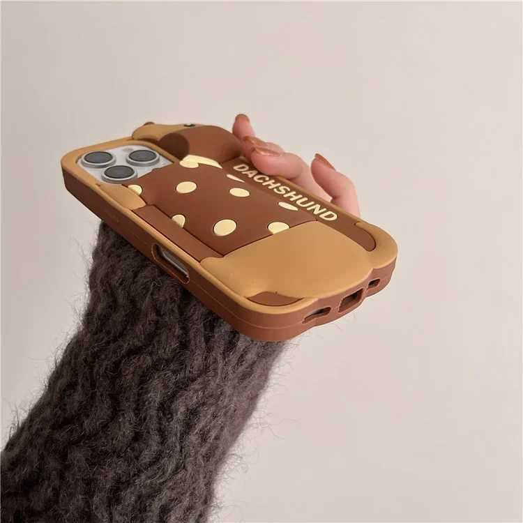 For iPhone 16 Pro Max Silicone Case Cute Round Dot Dachshund Design Shockproof Phone Back Cover