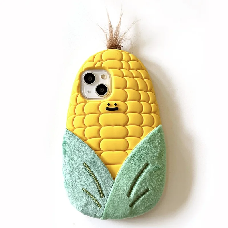 For iPhone 15 Silicone Case Cute 3D Corn Design Shockproof Phone Back Cover