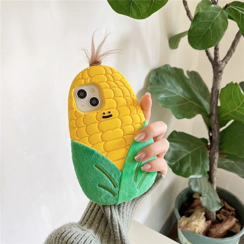 For iPhone 15 Silicone Case Cute 3D Corn Design Shockproof Phone Back Cover