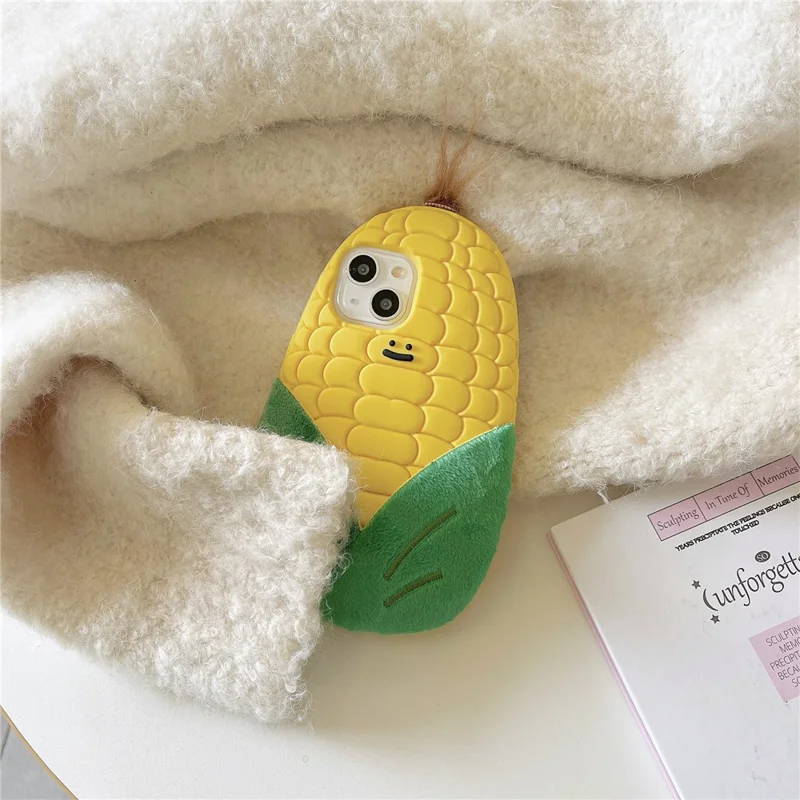 For iPhone 15 Silicone Case Cute 3D Corn Design Shockproof Phone Back Cover
