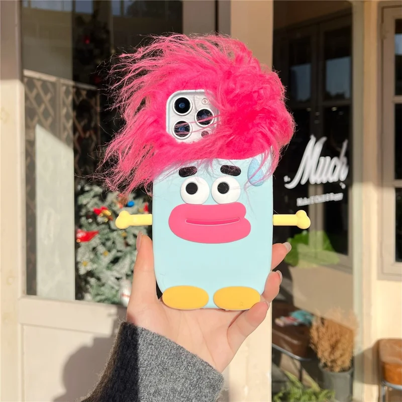 For iPhone 16 Pro Max Silicone Case Cute Hair Expression Design Shockproof Phone Back Cover - Red Hair