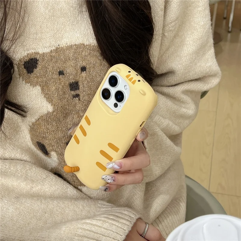 For iPhone 16 Pro Max Silicone Case Cute Sleeping Cat Design Shockproof Phone Back Cover
