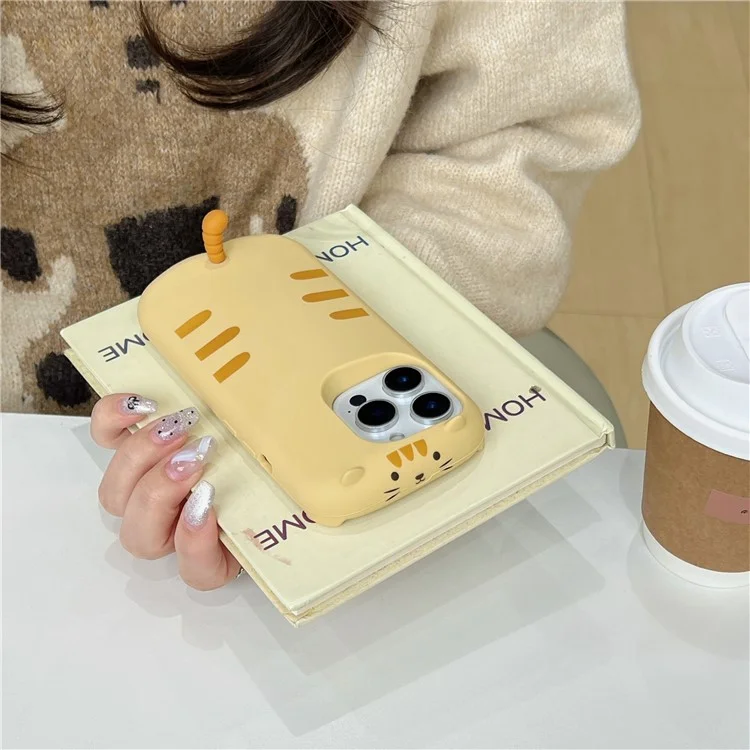 Capa de Silicone para iPhone 16 Pro com Design Fofo de Gato Dormindo, Capa Traseira à Prova de Choque