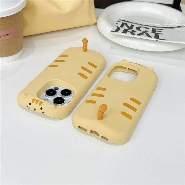 Capa de Silicone para iPhone 16 Pro com Design Fofo de Gato Dormindo, Capa Traseira à Prova de Choque