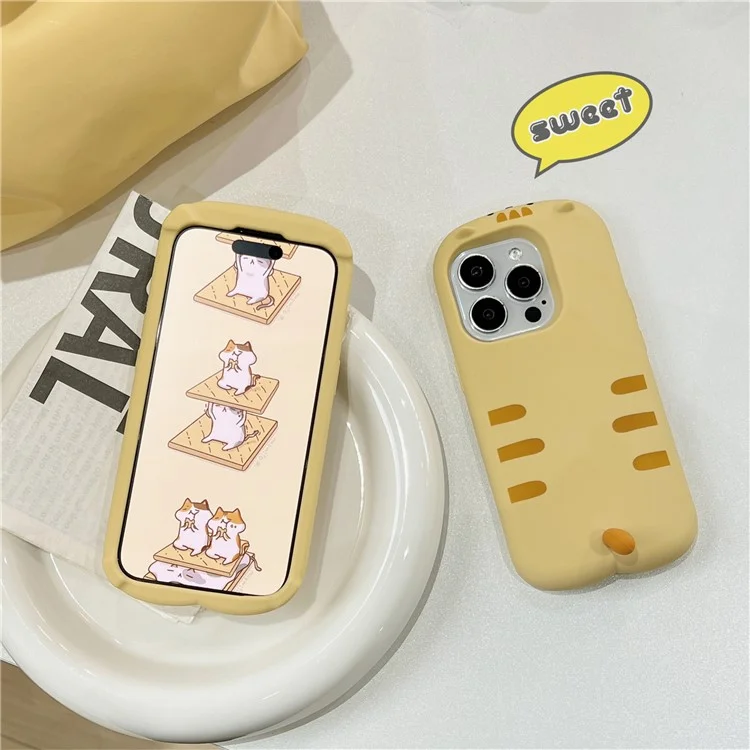 Capa de Silicone para iPhone 16 Pro com Design Fofo de Gato Dormindo, Capa Traseira à Prova de Choque