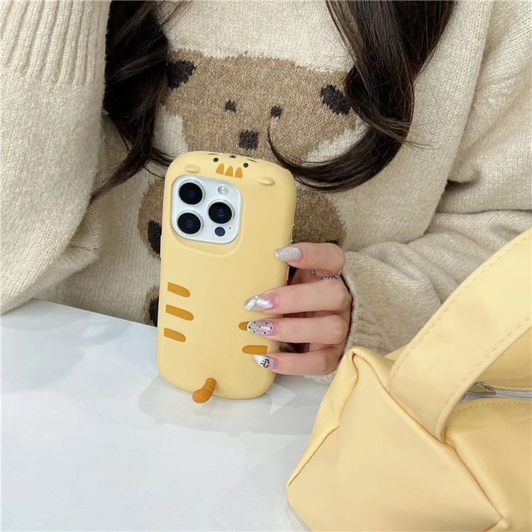 Capa de Silicone para iPhone 16 Pro com Design Fofo de Gato Dormindo, Capa Traseira à Prova de Choque