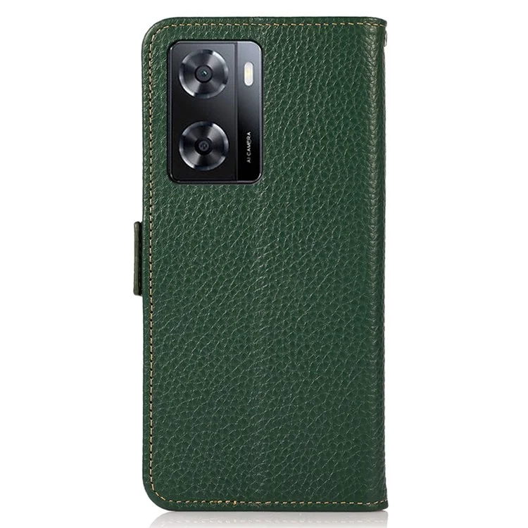 Khazneh Для Oppo A57 4G RFID Блокировка Кошелька Корпус Мобильный Телефон Litchi Текстура Подлинная Кожаная Подставка Магнитная Телефонная Крышка - Зеленый