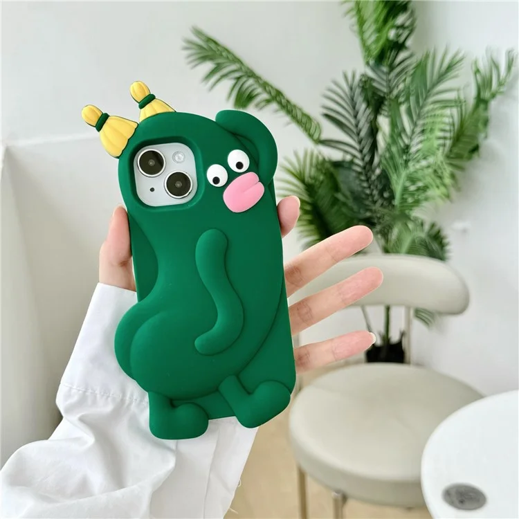 For iPhone 15 Silicone Case Cute Cucumber Sprite Design Shockproof Phone Back Cover