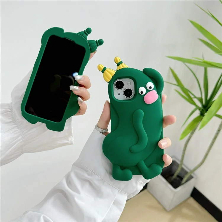 For iPhone 15 Silicone Case Cute Cucumber Sprite Design Shockproof Phone Back Cover