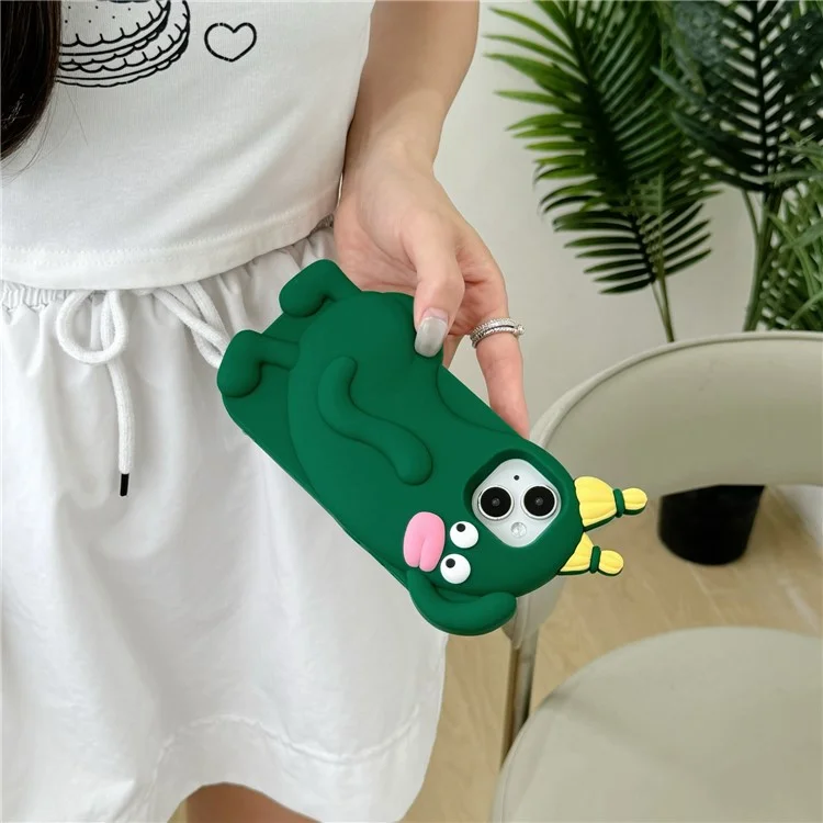 For iPhone 15 Silicone Case Cute Cucumber Sprite Design Shockproof Phone Back Cover