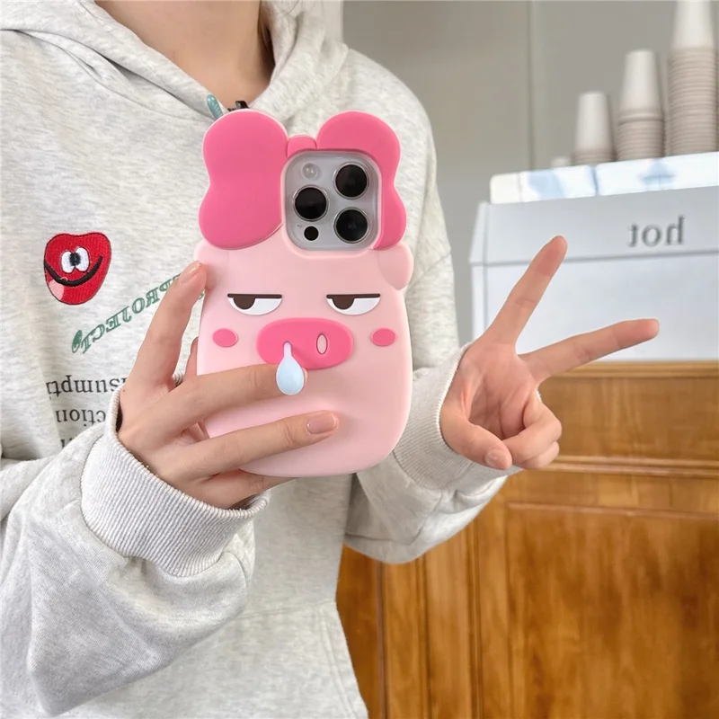 For iPhone 16 Pro Max Silicone Case Cute Snot Pig Design Shockproof Phone Back Cover
