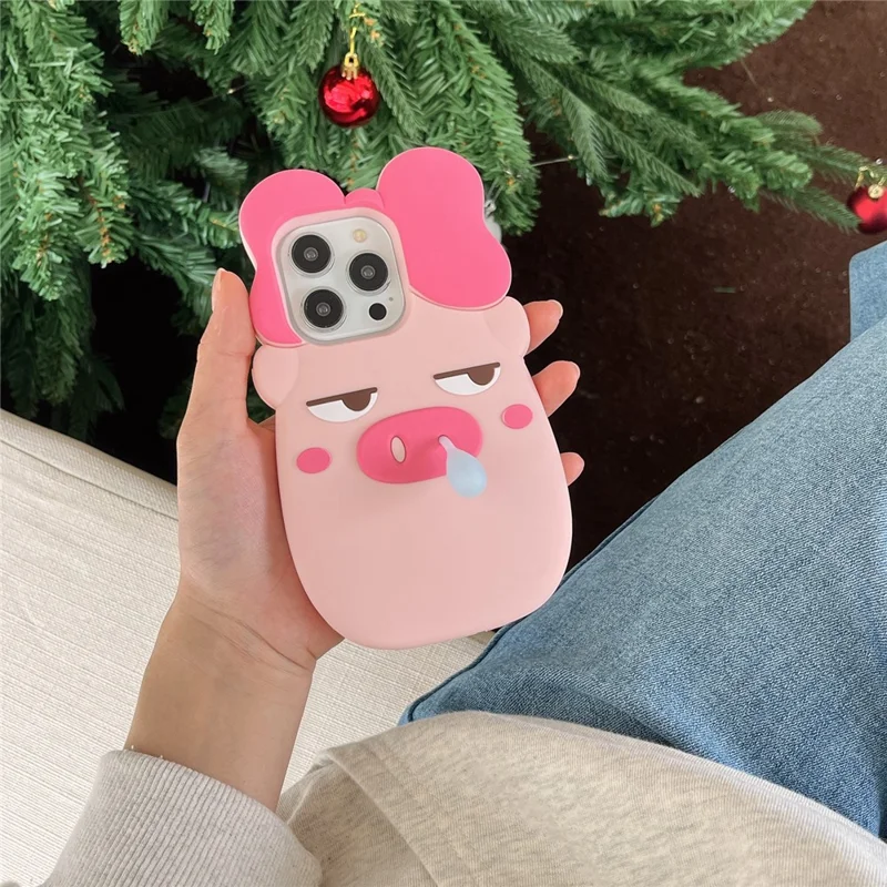 For iPhone 16 Pro Max Silicone Case Cute Snot Pig Design Shockproof Phone Back Cover