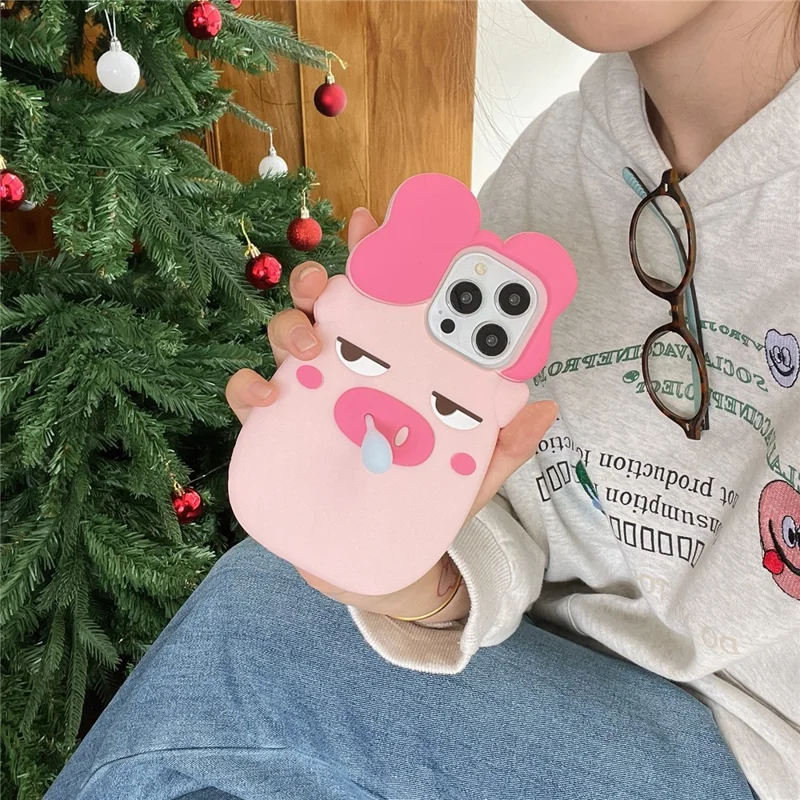 For iPhone 16 Pro Max Silicone Case Cute Snot Pig Design Shockproof Phone Back Cover