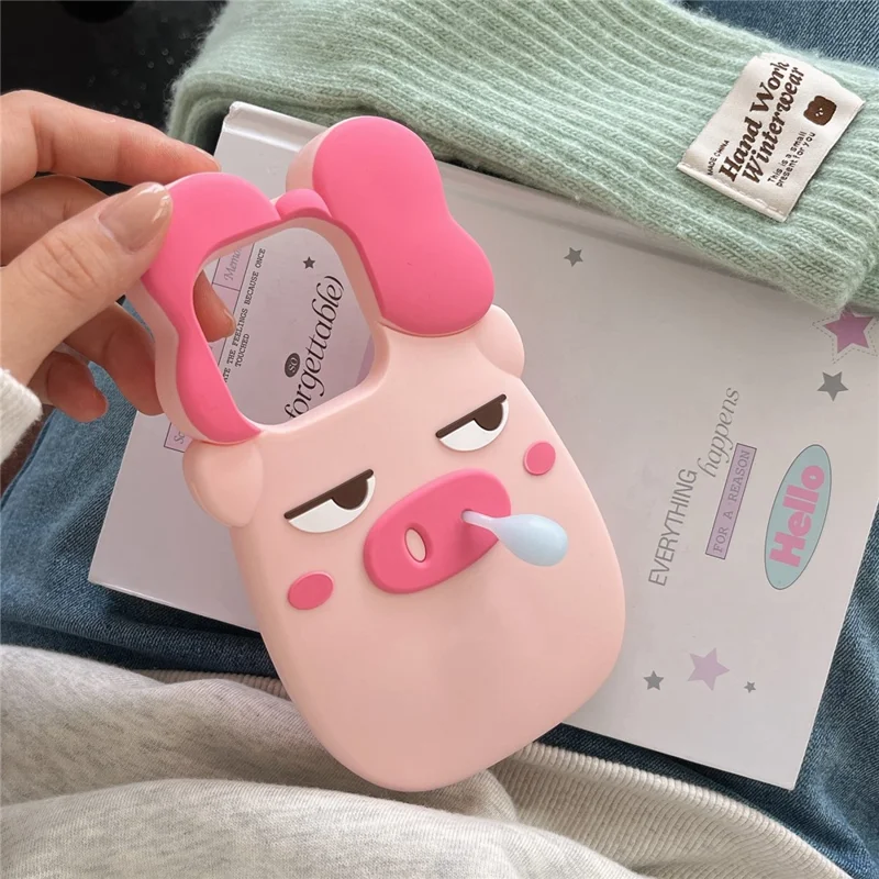 For iPhone 16 Pro Max Silicone Case Cute Snot Pig Design Shockproof Phone Back Cover