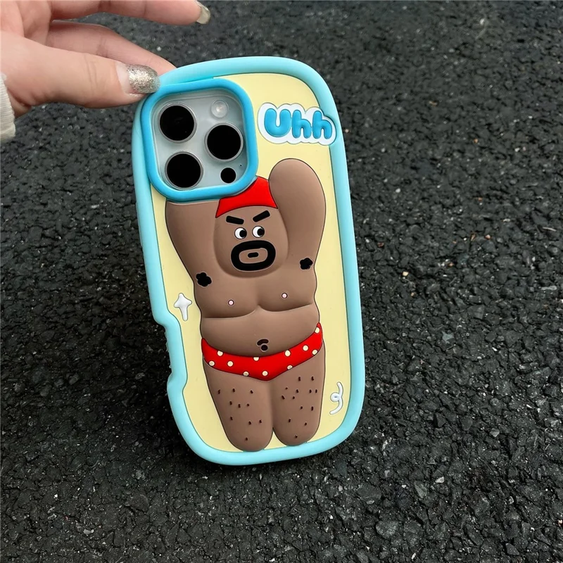 For iPhone 16 Pro Max Silicone Case Cute Hairy Leg Strongman Design Shockproof Phone Back Cover