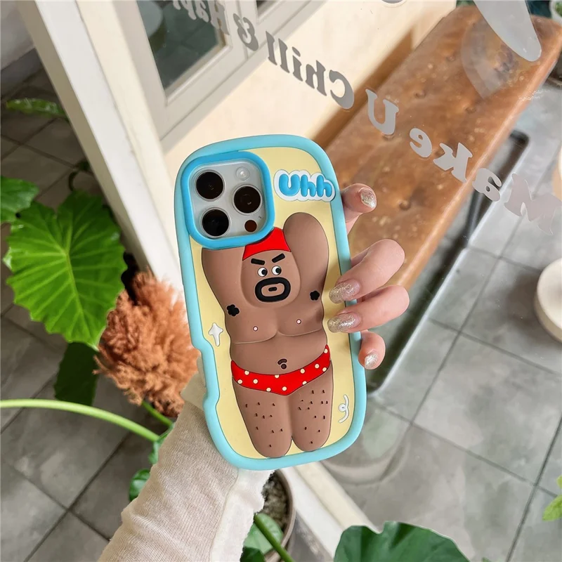 For iPhone 16 Pro Max Silicone Case Cute Hairy Leg Strongman Design Shockproof Phone Back Cover