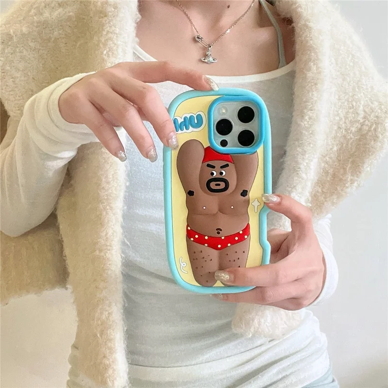 For iPhone 16 Pro Max Silicone Case Cute Hairy Leg Strongman Design Shockproof Phone Back Cover