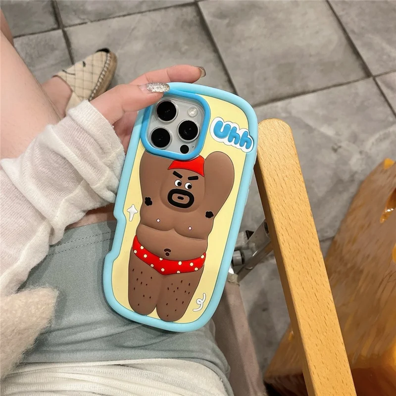 For iPhone 16 Pro Max Silicone Case Cute Hairy Leg Strongman Design Shockproof Phone Back Cover
