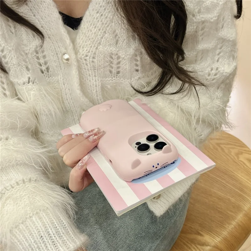 For iPhone 16 Pro Max Silicone Case Cute Sleeping Rabbit Design Shockproof Phone Back Cover