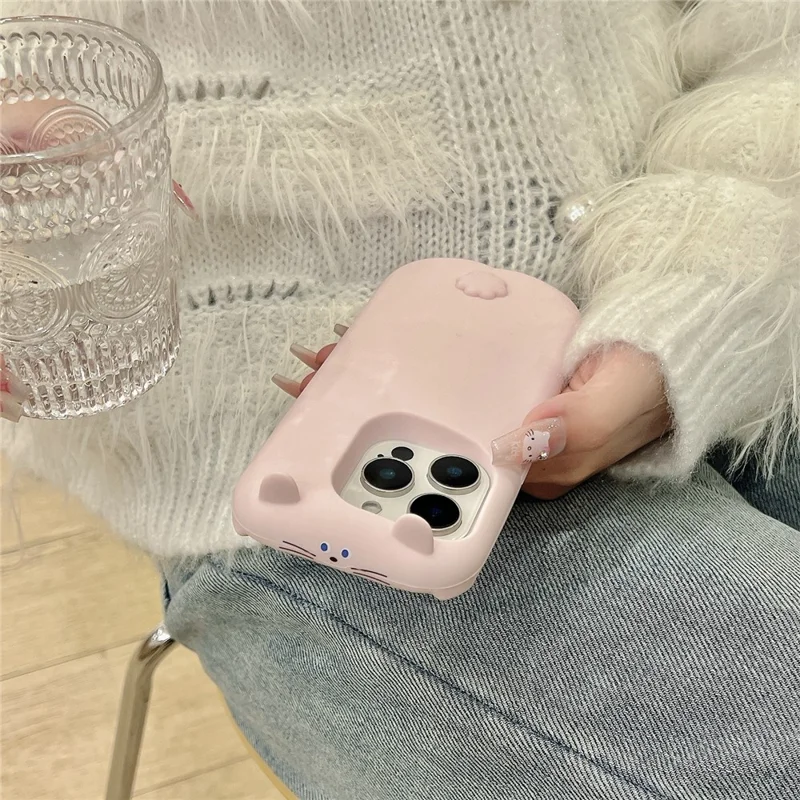 For iPhone 16 Pro Max Silicone Case Cute Sleeping Rabbit Design Shockproof Phone Back Cover