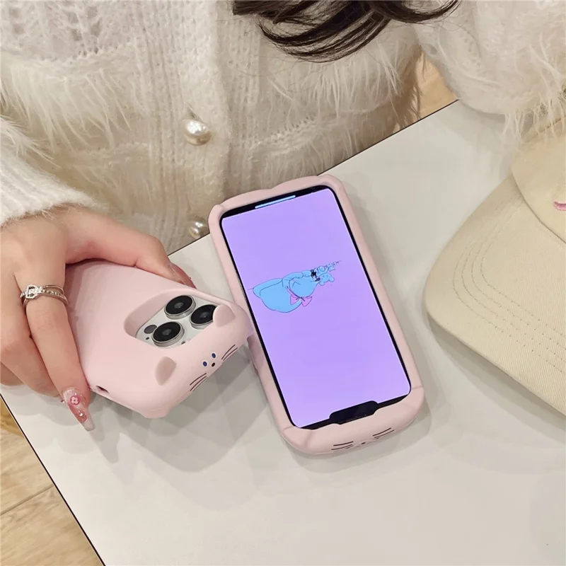 For iPhone 16 Pro Max Silicone Case Cute Sleeping Rabbit Design Shockproof Phone Back Cover