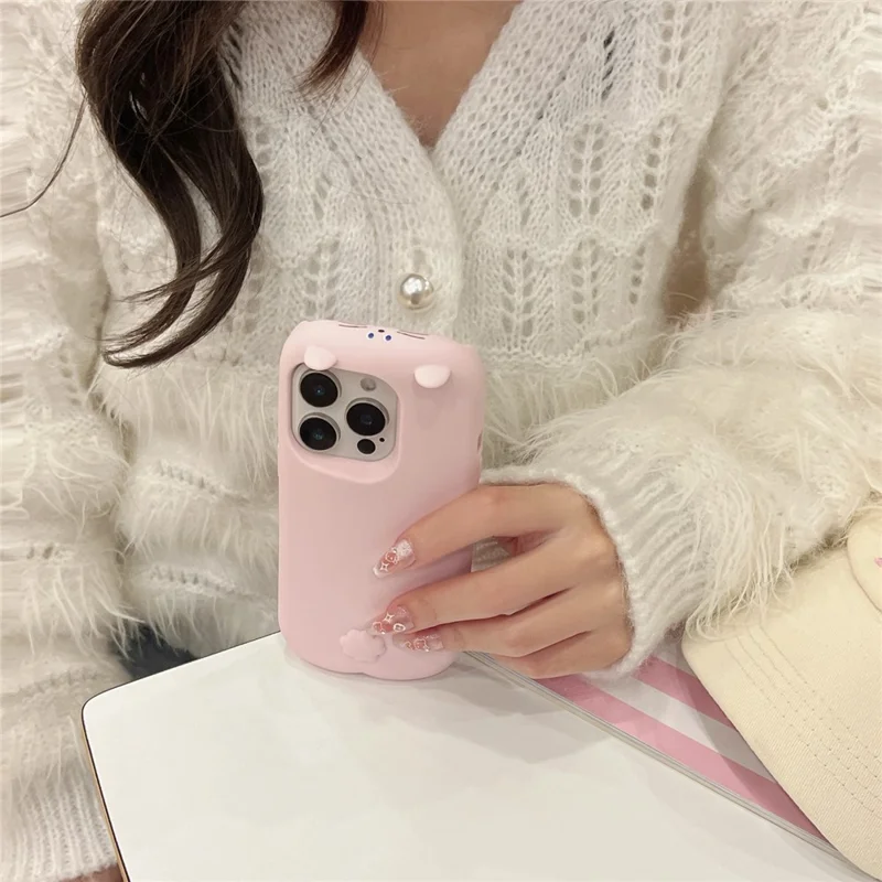 For iPhone 16 Pro Max Silicone Case Cute Sleeping Rabbit Design Shockproof Phone Back Cover