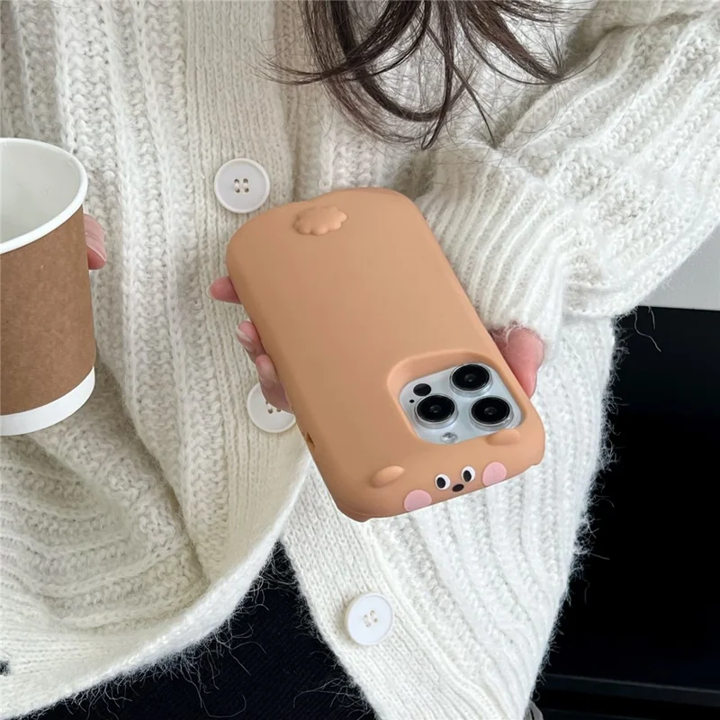For iPhone 16 Pro Max Silicone Case Cute Sleeping Milk Tea Bear Design Shockproof Phone Back Cover