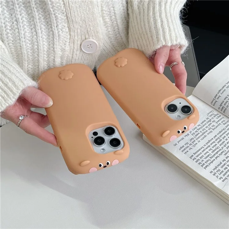 For iPhone 16 Pro Silicone Case Cute Sleeping Milk Tea Bear Design Shockproof Phone Back Cover