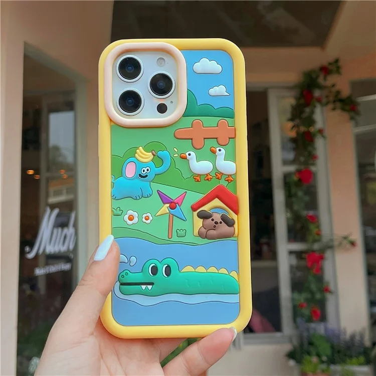 Cover per iPhone 16 Pro Max in Silicone con Design di Animali da Fattoria Carino - Custodia Antiurto per Smartphone
