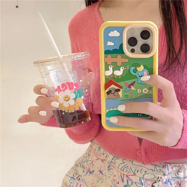 Cover per iPhone 16 Pro Max in Silicone con Design di Animali da Fattoria Carino - Custodia Antiurto per Smartphone