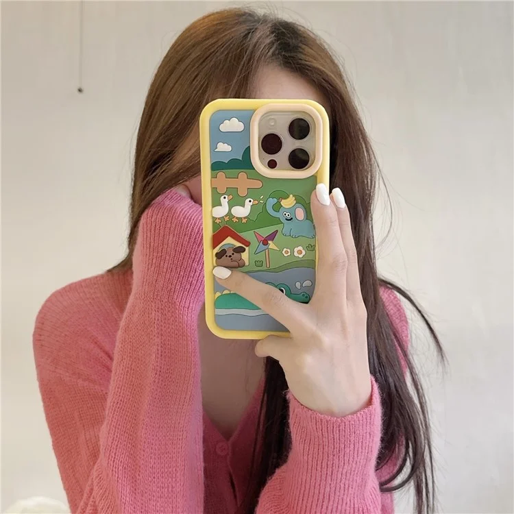 Cover per iPhone 16 Pro Max in Silicone con Design di Animali da Fattoria Carino - Custodia Antiurto per Smartphone