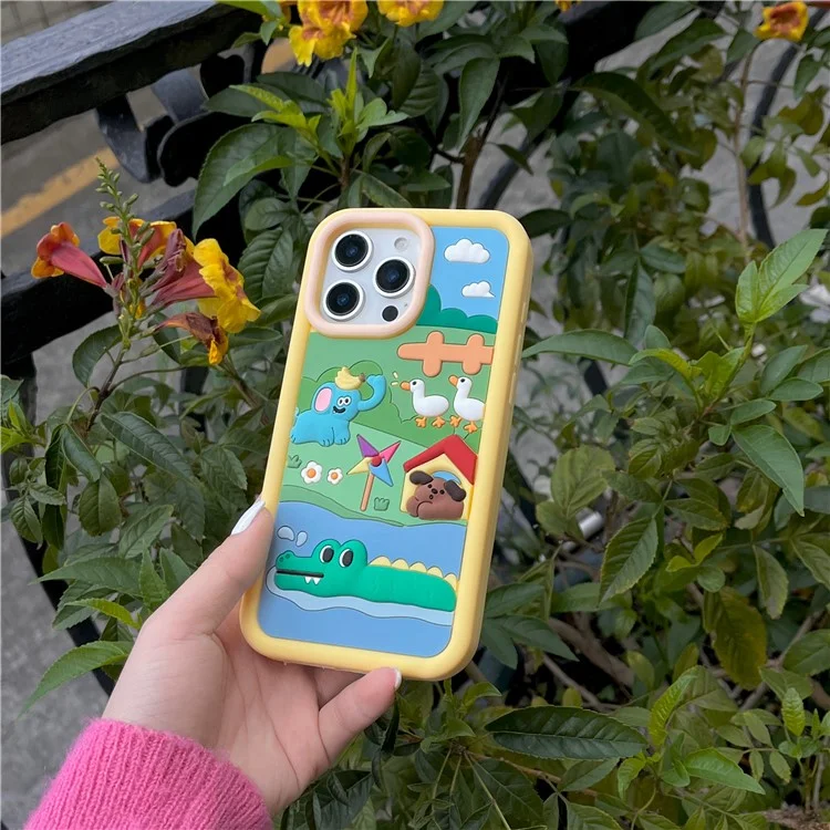Cover per iPhone 16 Pro Max in Silicone con Design di Animali da Fattoria Carino - Custodia Antiurto per Smartphone