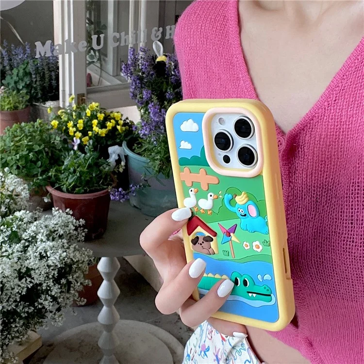 Cover per iPhone 16 Pro Max in Silicone con Design di Animali da Fattoria Carino - Custodia Antiurto per Smartphone