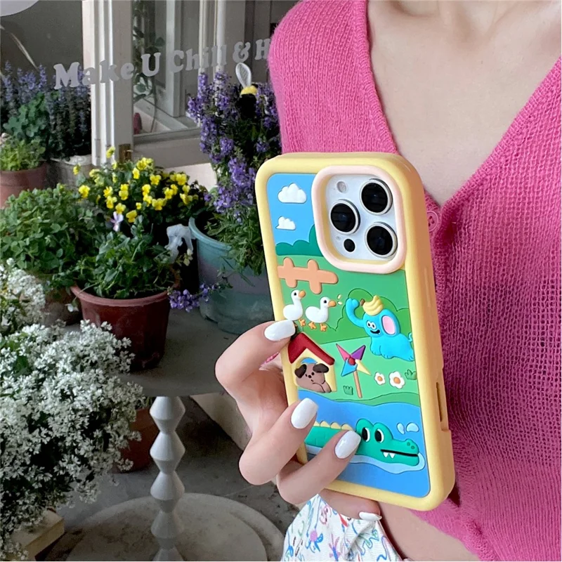 Étui en silicone pour iPhone 15 Pro Max Design Mignon d'Animaux de la Ferme Coque Arrière Antichoc
