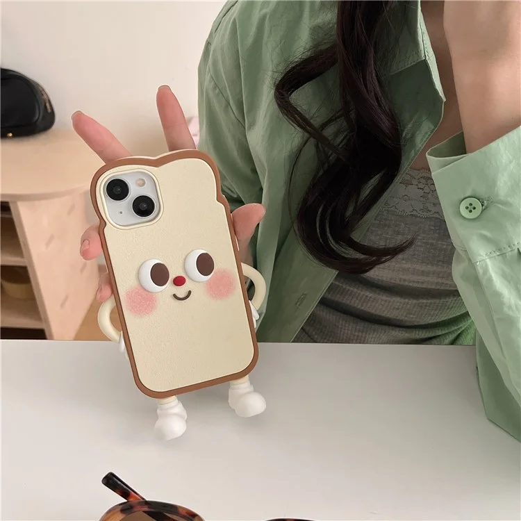 For iPhone 15 Silicone Case Cute Design Shockproof Phone Back Cover - Light Toast