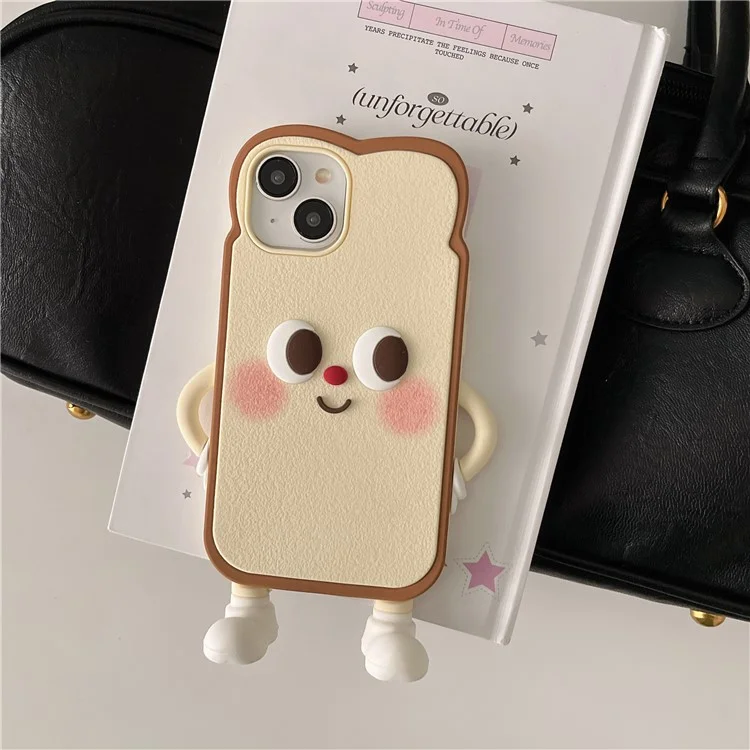 For iPhone 15 Silicone Case Cute Design Shockproof Phone Back Cover - Light Toast