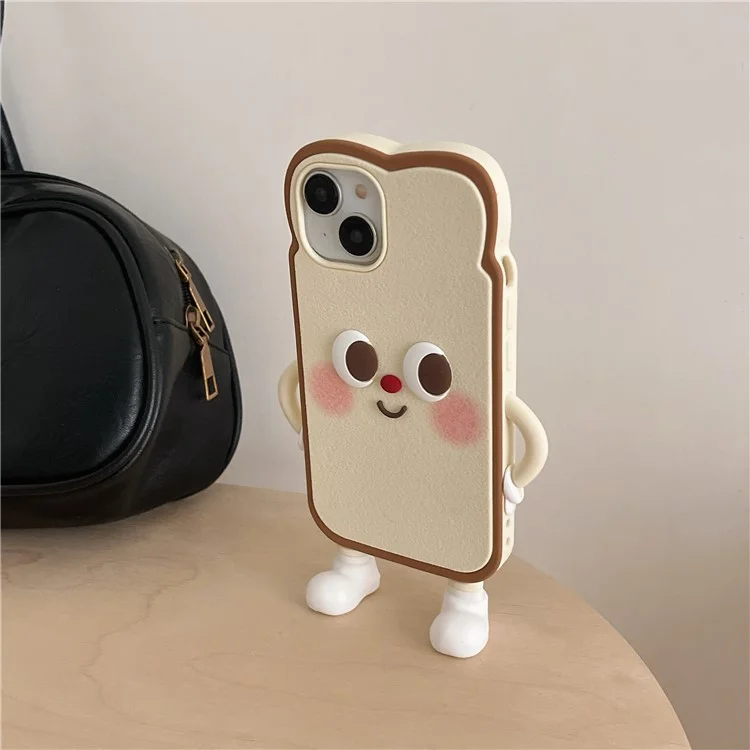 For iPhone 15 Silicone Case Cute Design Shockproof Phone Back Cover - Light Toast