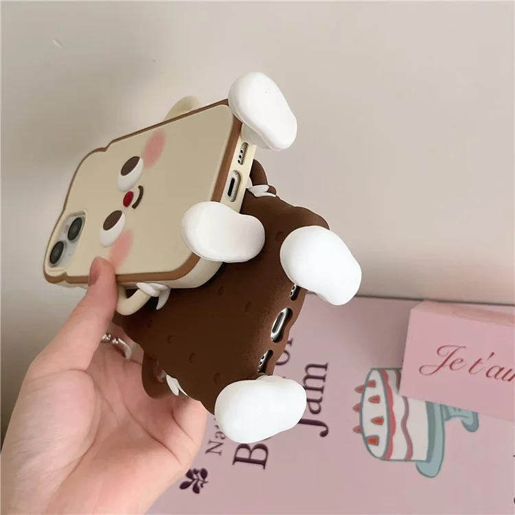 For iPhone 15 Silicone Case Cute Design Shockproof Phone Back Cover - Light Toast