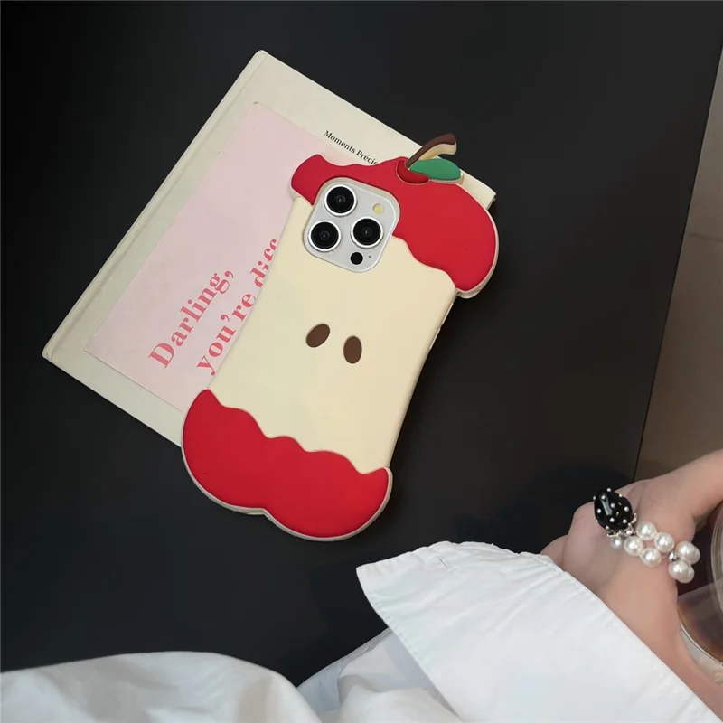 For iPhone 16 Pro Max Silicone Case Cute Eaten Apple Design Shockproof Phone Back Cover