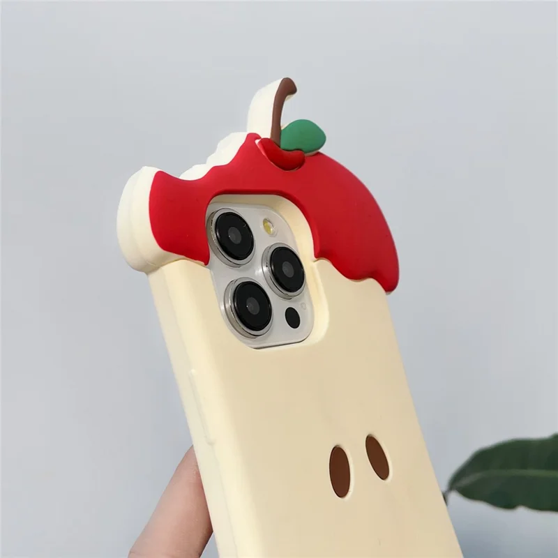 For iPhone 16 Pro Max Silicone Case Cute Eaten Apple Design Shockproof Phone Back Cover