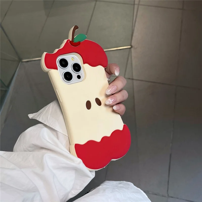 For iPhone 16 Pro Max Silicone Case Cute Eaten Apple Design Shockproof Phone Back Cover