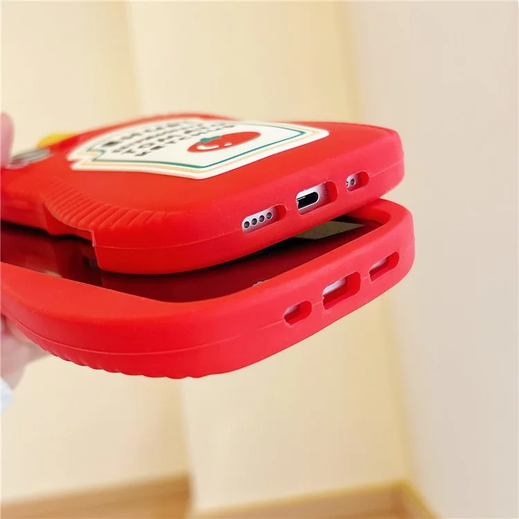 For iPhone 16 Silicone Case Cute Ketchup Bottle Design Shockproof Phone Back Cover