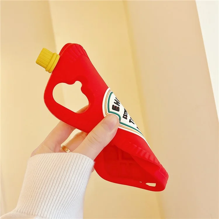 For iPhone 16 Silicone Case Cute Ketchup Bottle Design Shockproof Phone Back Cover