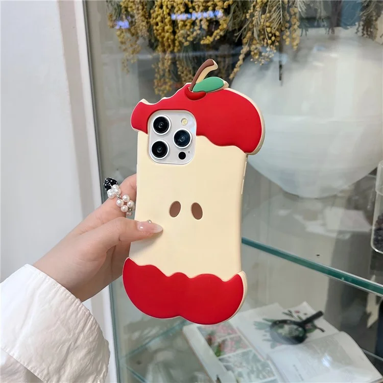 For iPhone 15 Pro Silicone Case Cute Eaten Apple Design Shockproof Phone Back Cover