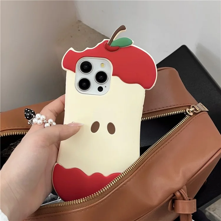 For iPhone 15 Pro Silicone Case Cute Eaten Apple Design Shockproof Phone Back Cover