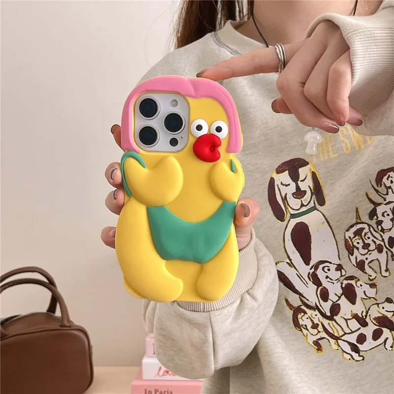 For iPhone 16 Pro Silicone Case Cute Chicken Design Shockproof Phone Back Cover