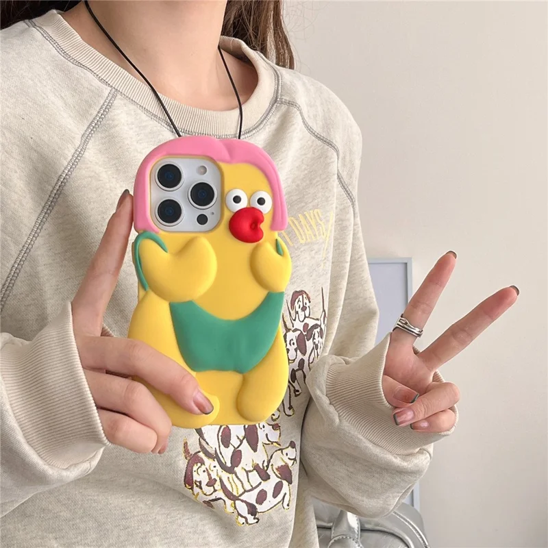 For iPhone 16 Pro Silicone Case Cute Chicken Design Shockproof Phone Back Cover