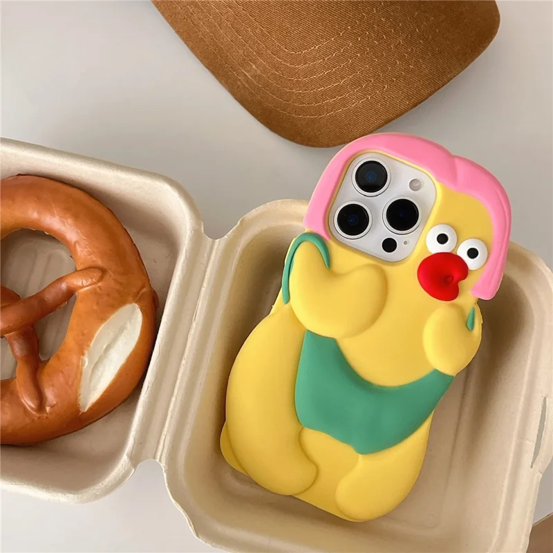 For iPhone 16 Pro Silicone Case Cute Chicken Design Shockproof Phone Back Cover