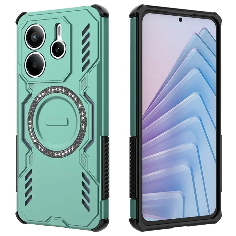 For Xiaomi Redmi Note 14 5G Magnetic Case Butterfly Armor Hollow Heat Dissipation PC + TPU Phone Cover - Green