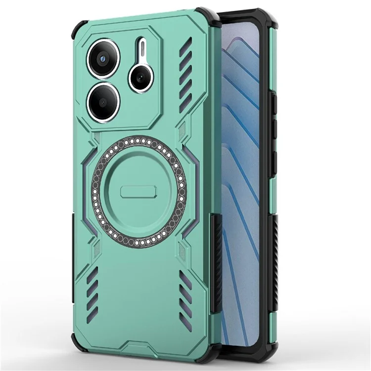 For Xiaomi Redmi Note 14 5G Magnetic Case Butterfly Armor Hollow Heat Dissipation PC + TPU Phone Cover - Green